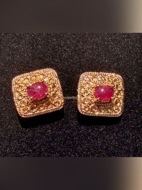 ❤️ 1.00 CTW Ruby 18K Yellow Gold Plated Statement Earrings